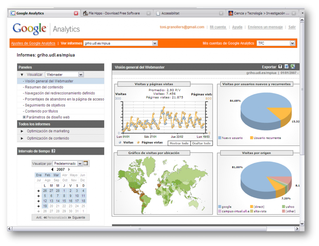 Logging de una versión anterior de esta web mediante Google Analytics