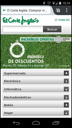 Menú website móvil El Corte Inglés